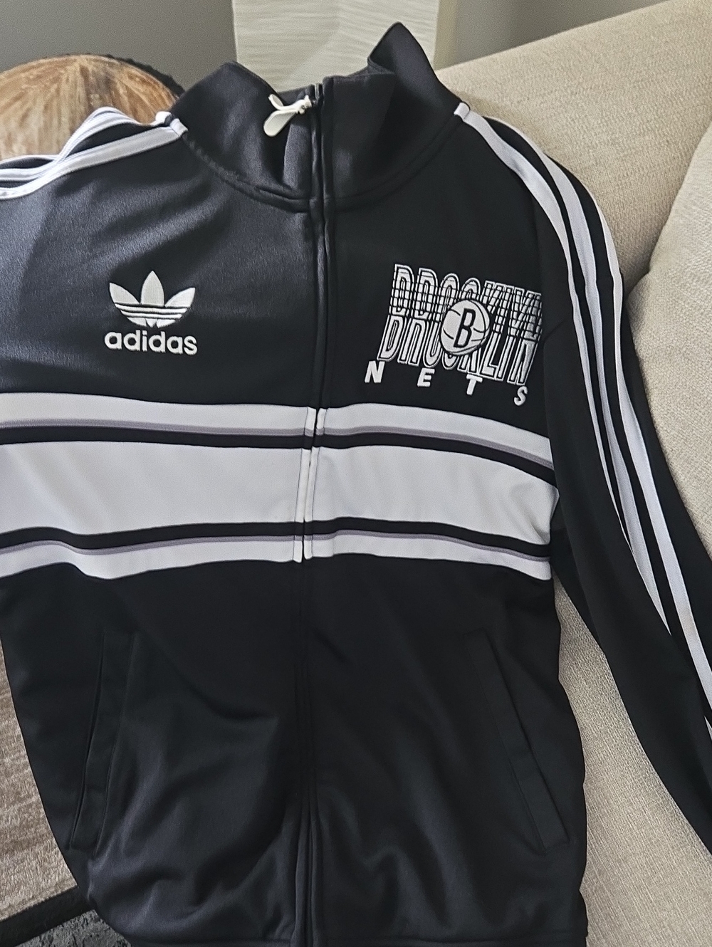 adidas Black and White Brooklyn Nets Track Jacket